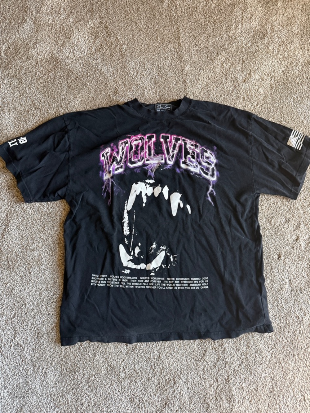Darc Sport Black T‑Shirt with Purple Wolves Graphic